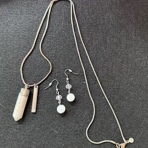 LOFT Silver and White Necklace with Crystal Pendant and Silver Dangle Bundle
